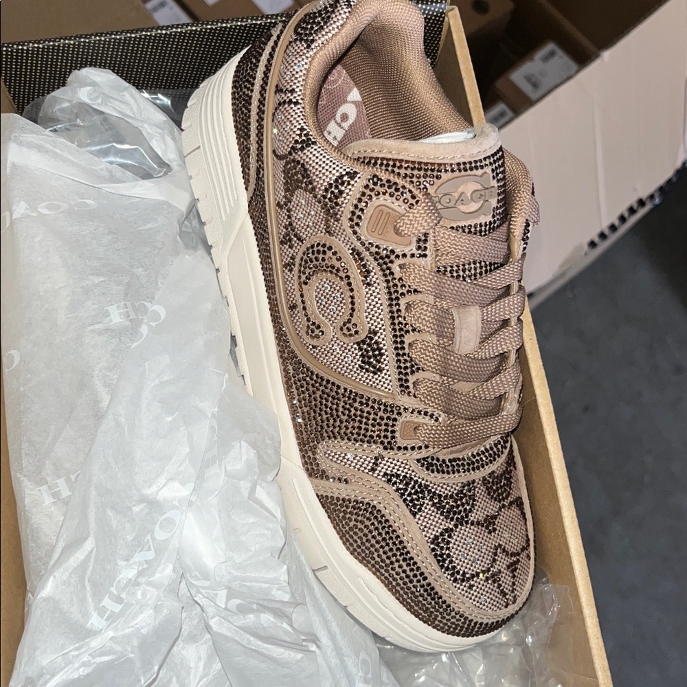 Coach Women’s Glitter Signature C Court Sneaker in Rose Gold-Tan - Picture 4 of 4